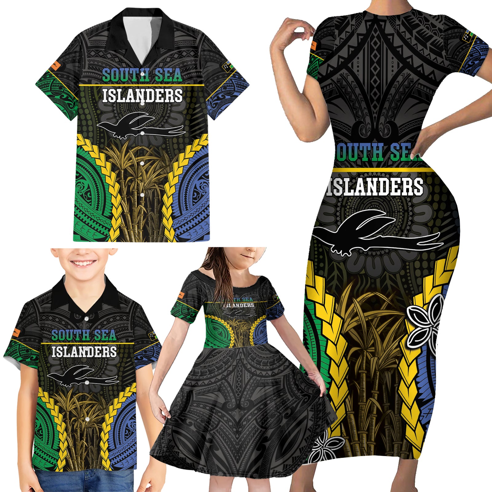 Personalised South Sea Islanders And New Ireland Family Matching Short Sleeve Bodycon Dress and Hawaiian Shirt Kanakas Polynesian Pattern LT05 - Polynesian Pride