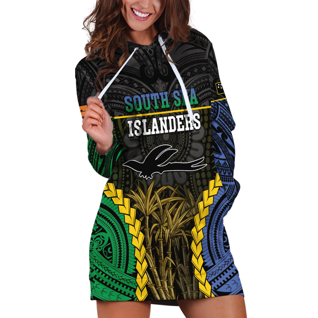 Personalised South Sea Islanders And New Ireland Hoodie Dress Kanakas Polynesian Pattern LT05 Black - Polynesian Pride