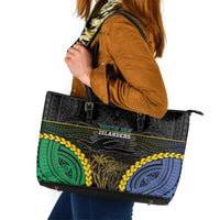 South Sea Islanders And New Ireland Leather Tote Bag Kanakas Polynesian Pattern LT05 Black - Polynesian Pride