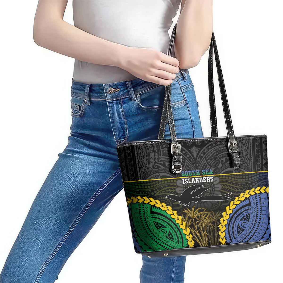 South Sea Islanders And New Ireland Leather Tote Bag Kanakas Polynesian Pattern LT05 - Polynesian Pride