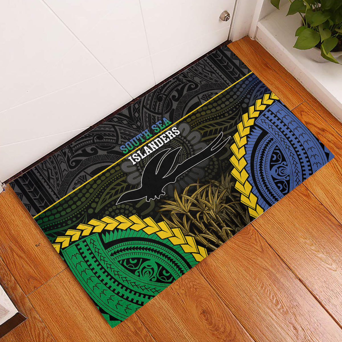 South Sea Islanders And New Ireland Rubber Doormat Kanakas Polynesian Pattern LT05 Black - Polynesian Pride