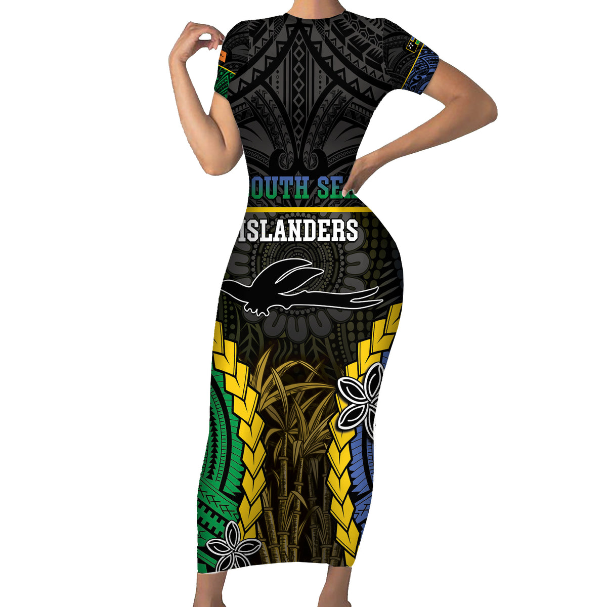 Personalised South Sea Islanders And New Ireland Short Sleeve Bodycon Dress Kanakas Polynesian Pattern