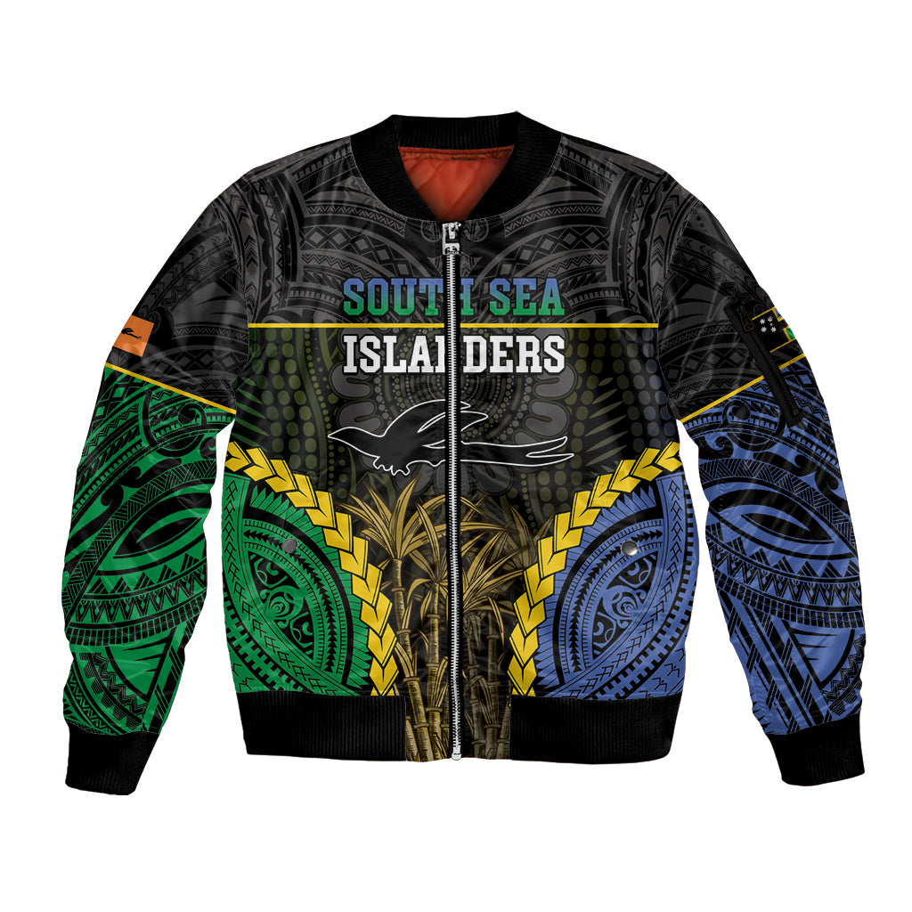 Personalised South Sea Islanders And New Ireland Sleeve Zip Bomber Jacket Kanakas Polynesian Pattern LT05 Unisex Black - Polynesian Pride
