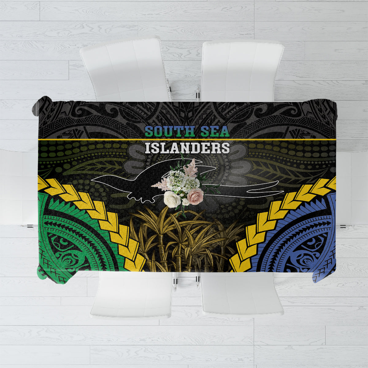 South Sea Islanders And New Ireland Tablecloth Kanakas Polynesian Pattern LT05 Black - Polynesian Pride