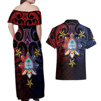Philippines Guam Couples Matching Off Shoulder Maxi Dress and Hawaiian Shirt Filipino Sun With Guaman Seal