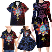 Philippines Guam Family Matching Long Sleeve Bodycon Dress and Hawaiian Shirt Filipino Sun With Guaman Seal