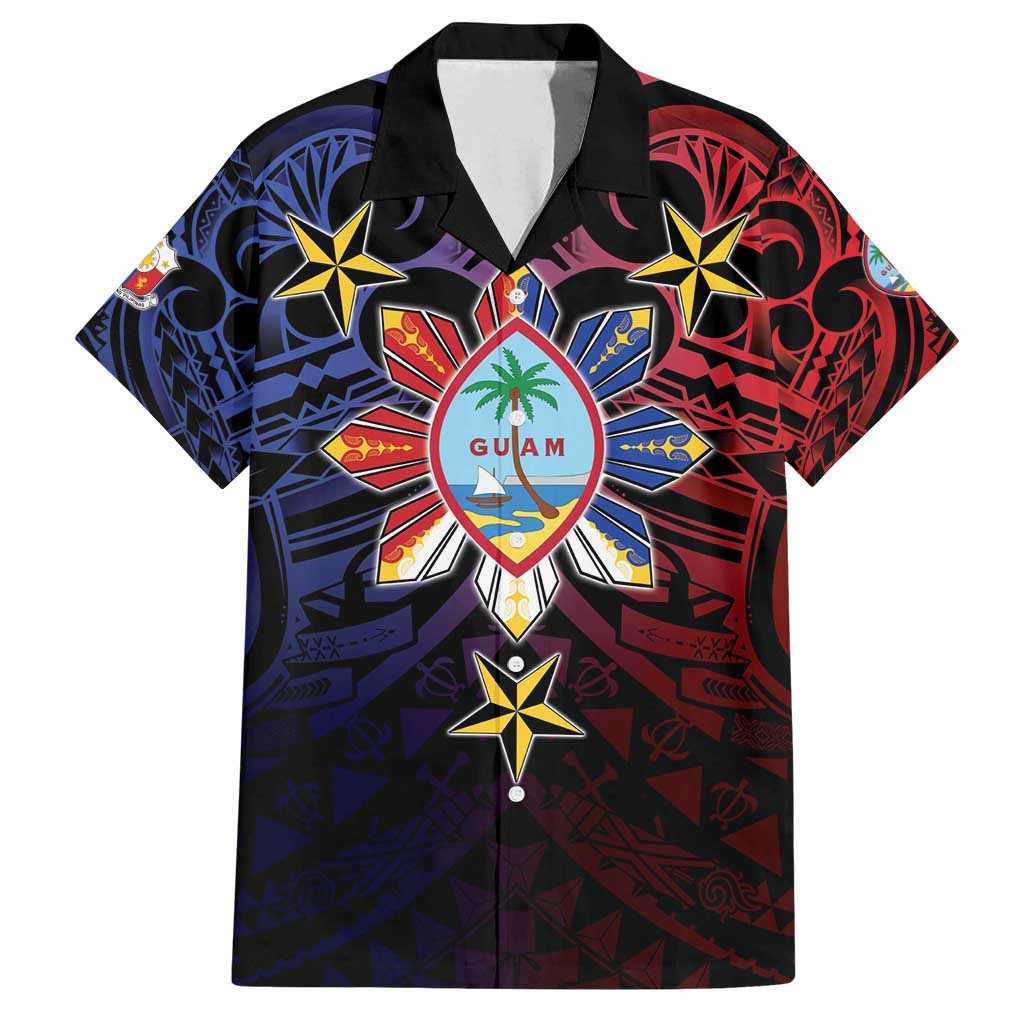 Philippines Guam Family Matching Off Shoulder Maxi Dress and Hawaiian Shirt Filipino Sun With Guaman Seal