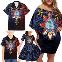 Philippines Guam Family Matching Off Shoulder Short Dress and Hawaiian Shirt Filipino Sun With Guaman Seal