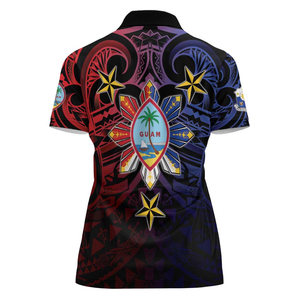 Philippines Guam Women Polo Shirt Filipino Sun With Guaman Seal