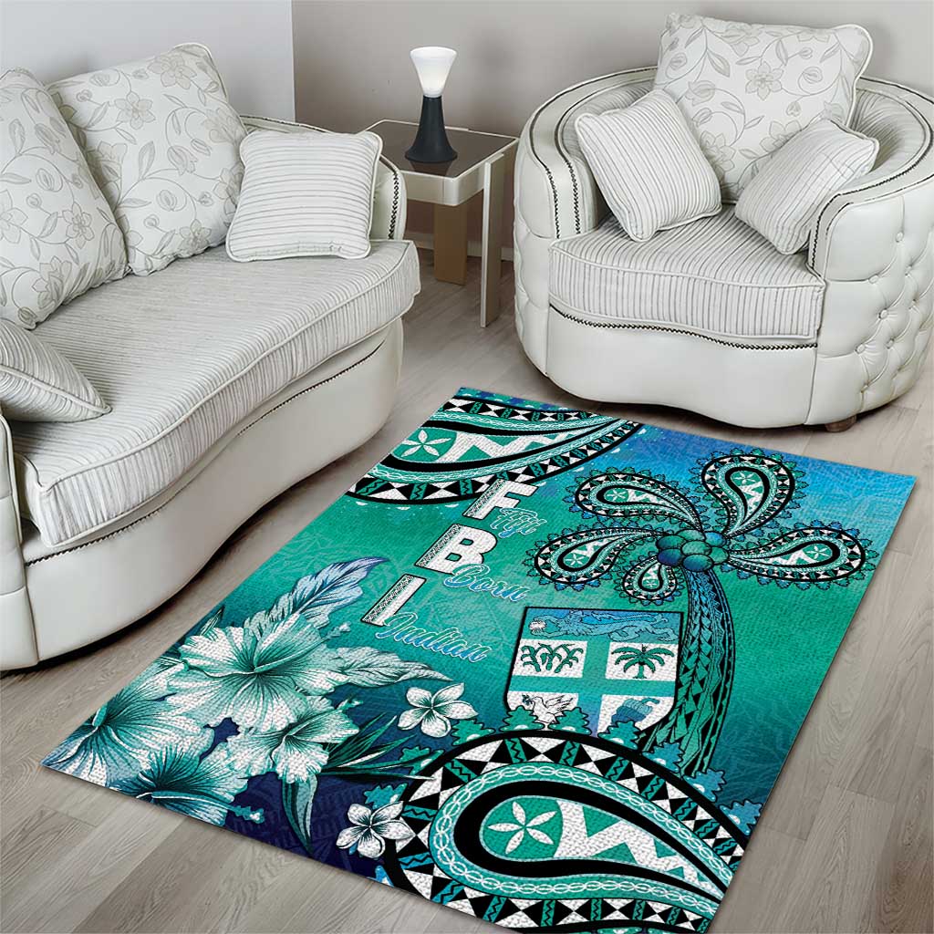Fiji Born Indian Area Rug Palm Paisley With Tapa Pattern
