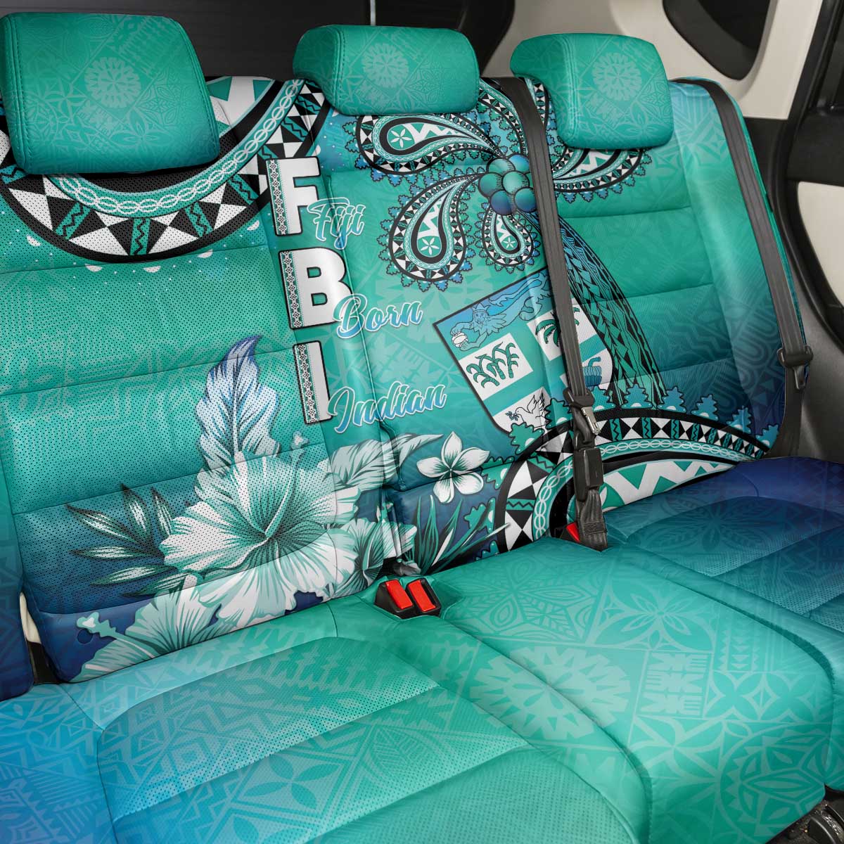 Fiji Born Indian Back Car Seat Cover Palm Paisley With Tapa Pattern