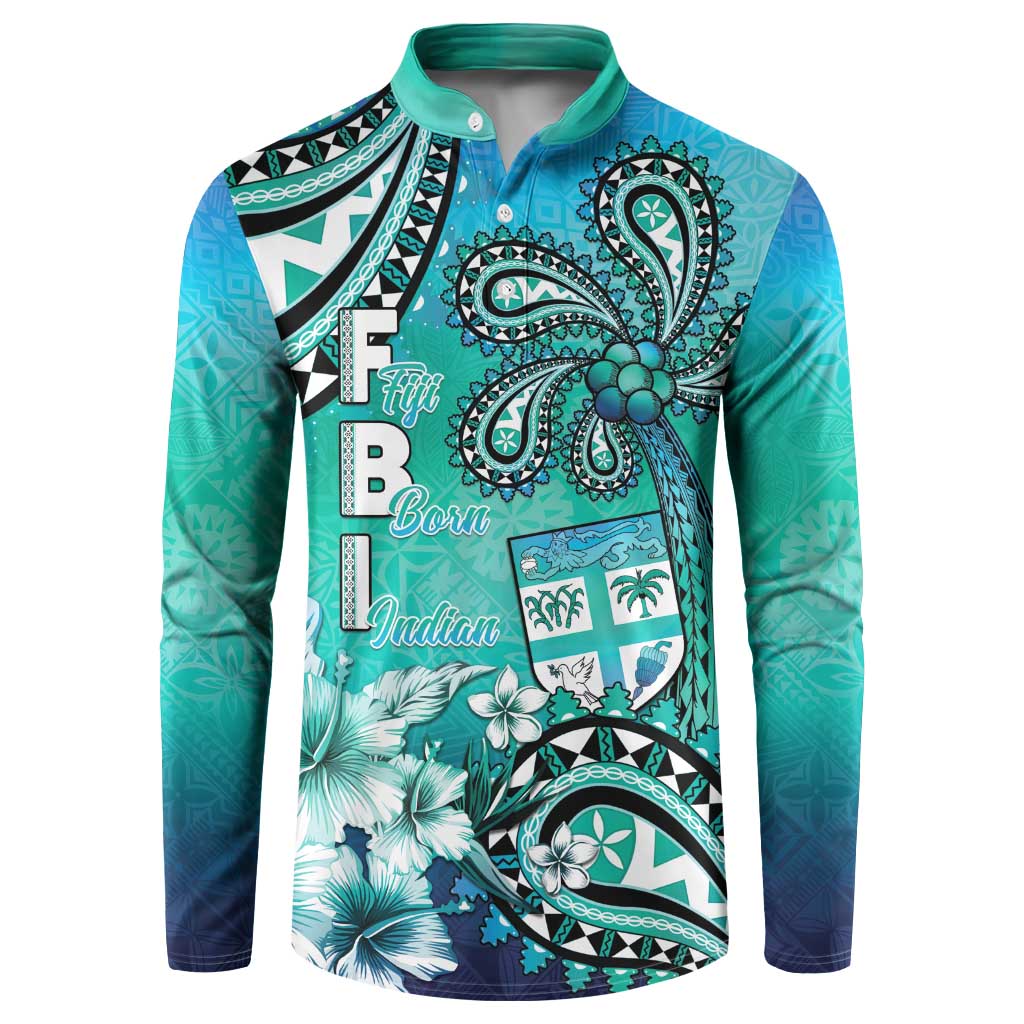 Fiji Born Indian Button Sweatshirt Palm Paisley With Tapa Pattern