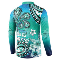 Fiji Born Indian Button Sweatshirt Palm Paisley With Tapa Pattern
