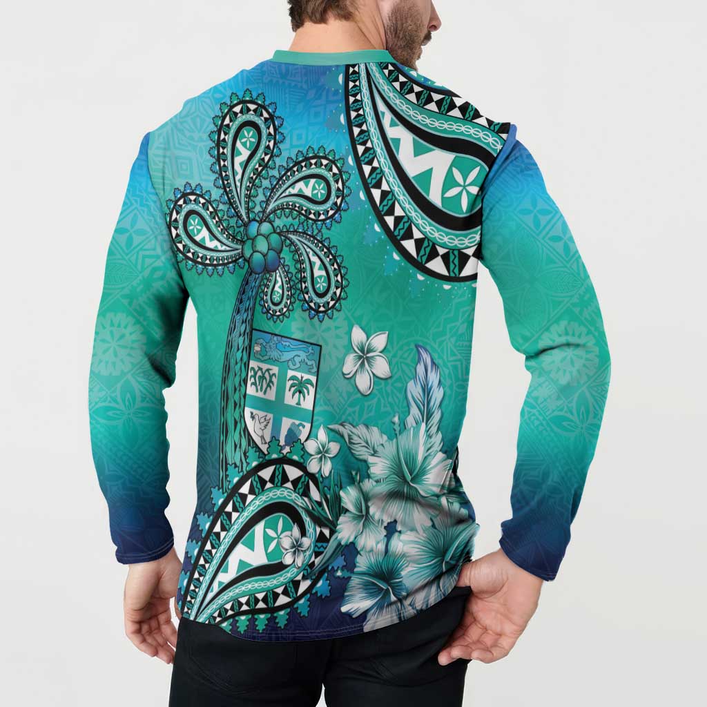 Fiji Born Indian Button Sweatshirt Palm Paisley With Tapa Pattern