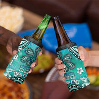 Fiji Born Indian 4 in 1 Can Cooler Tumbler Palm Paisley With Tapa Pattern