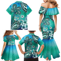 Fiji Born Indian Family Matching Mermaid Dress and Hawaiian Shirt Palm Paisley With Tapa Pattern