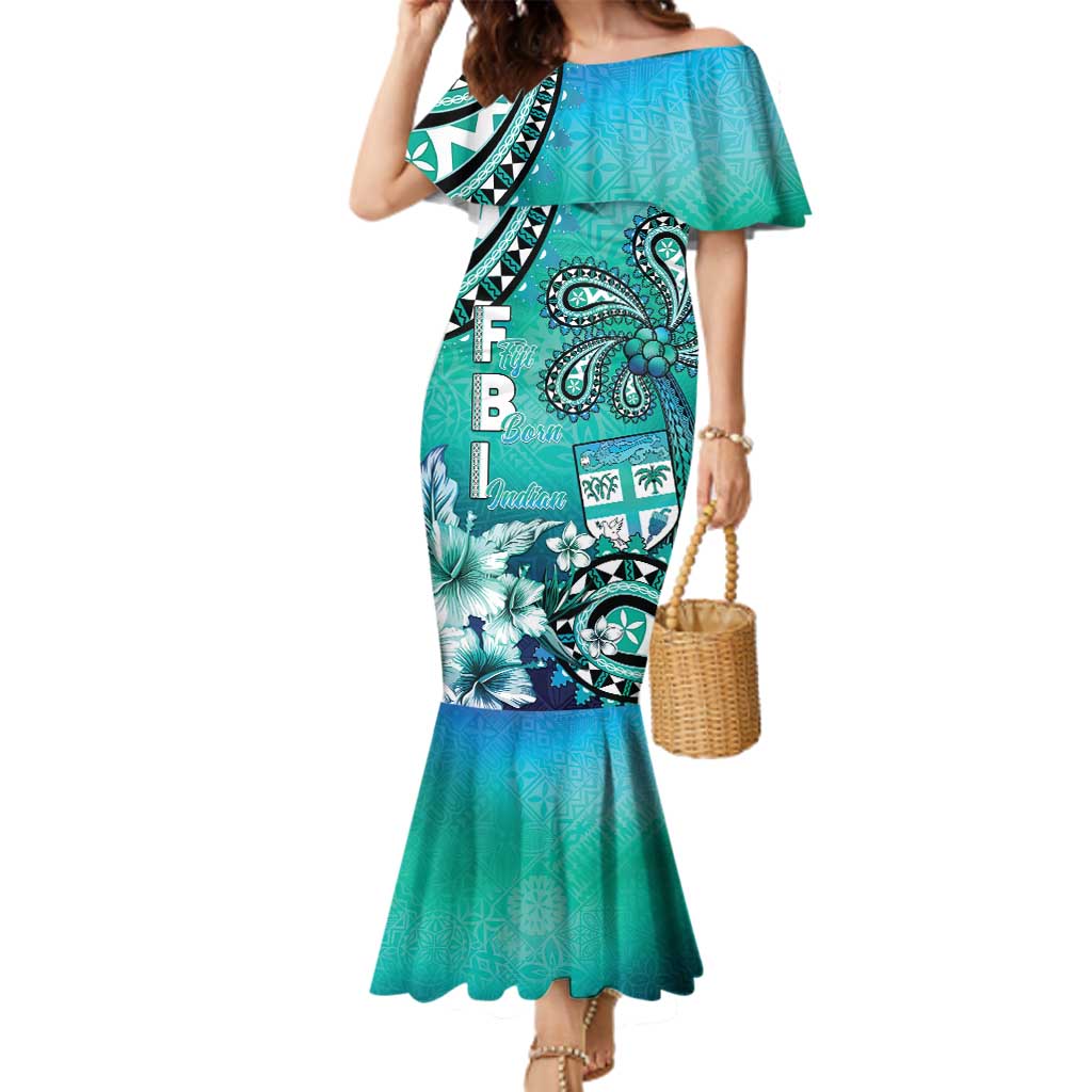 Fiji Born Indian Family Matching Mermaid Dress and Hawaiian Shirt Palm Paisley With Tapa Pattern