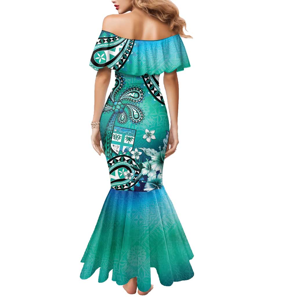Fiji Born Indian Family Matching Mermaid Dress and Hawaiian Shirt Palm Paisley With Tapa Pattern