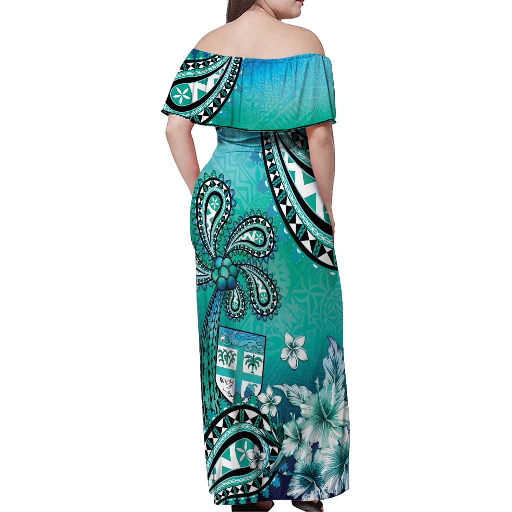 Fiji Born Indian Family Matching Off Shoulder Maxi Dress and Hawaiian Shirt Palm Paisley With Tapa Pattern
