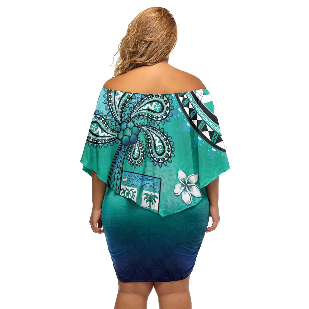 Fiji Born Indian Family Matching Off Shoulder Short Dress and Hawaiian Shirt Palm Paisley With Tapa Pattern