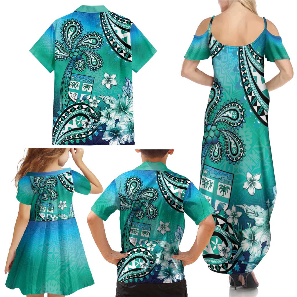 Fiji Born Indian Family Matching Summer Maxi Dress and Hawaiian Shirt Palm Paisley With Tapa Pattern