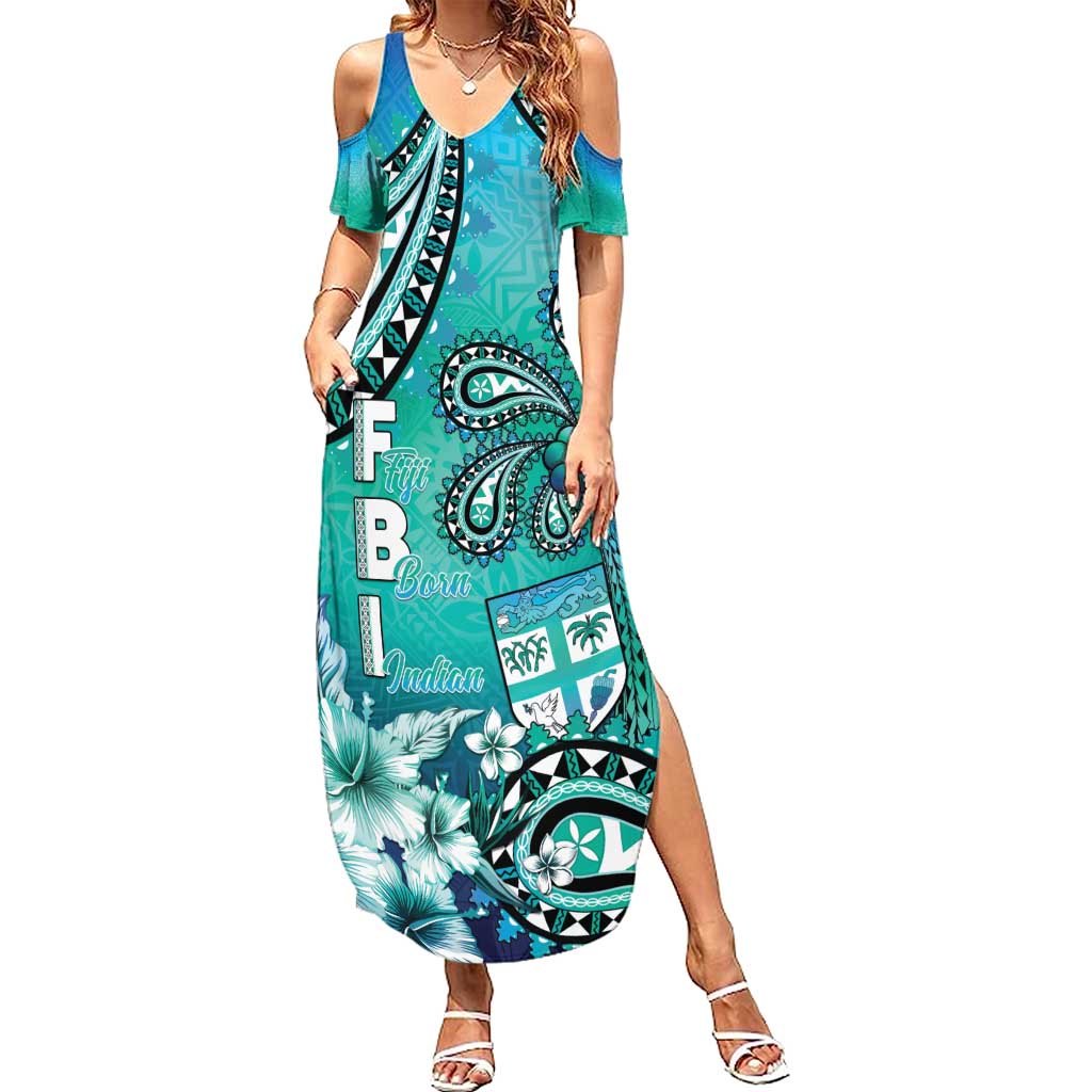 Fiji Born Indian Family Matching Summer Maxi Dress and Hawaiian Shirt Palm Paisley With Tapa Pattern