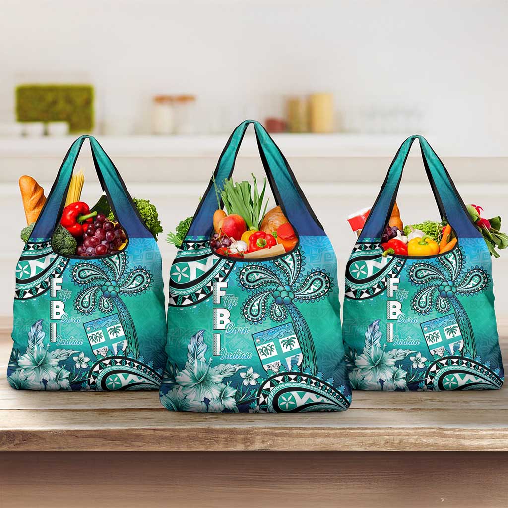 Fiji Born Indian Grocery Bag Palm Paisley With Tapa Pattern