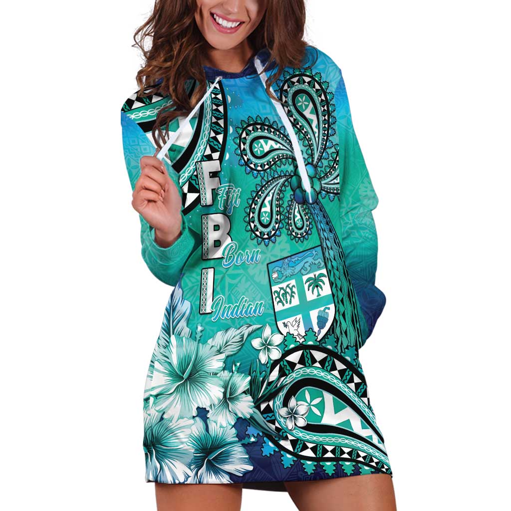 Fiji Born Indian Hoodie Dress Palm Paisley With Tapa Pattern
