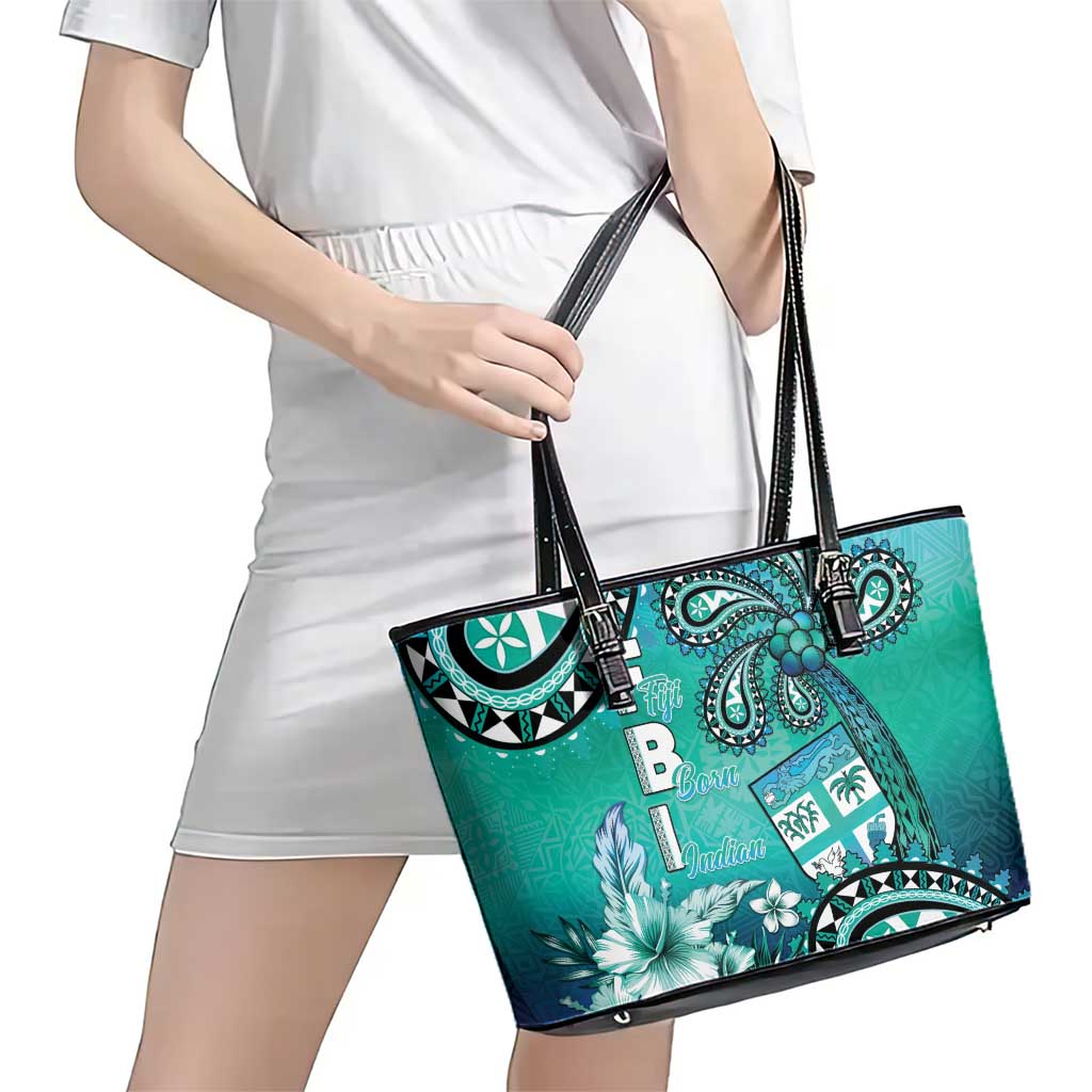 Fiji Born Indian Leather Tote Bag Palm Paisley With Tapa Pattern