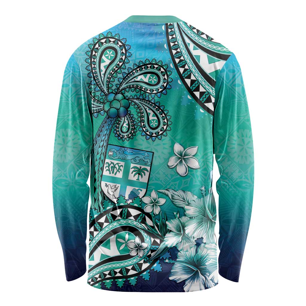 Fiji Born Indian Long Sleeve Shirt Palm Paisley With Tapa Pattern