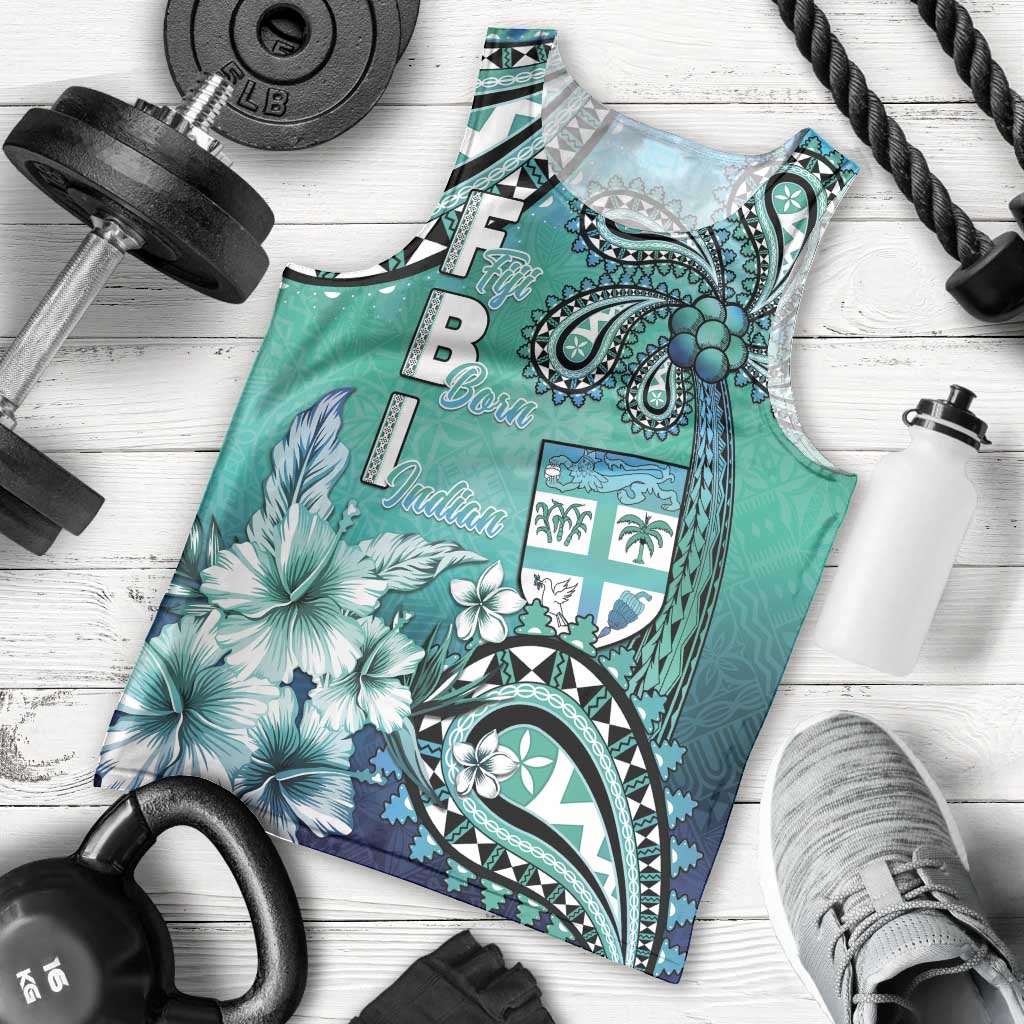 Fiji Born Indian Men Tank Top Palm Paisley With Tapa Pattern