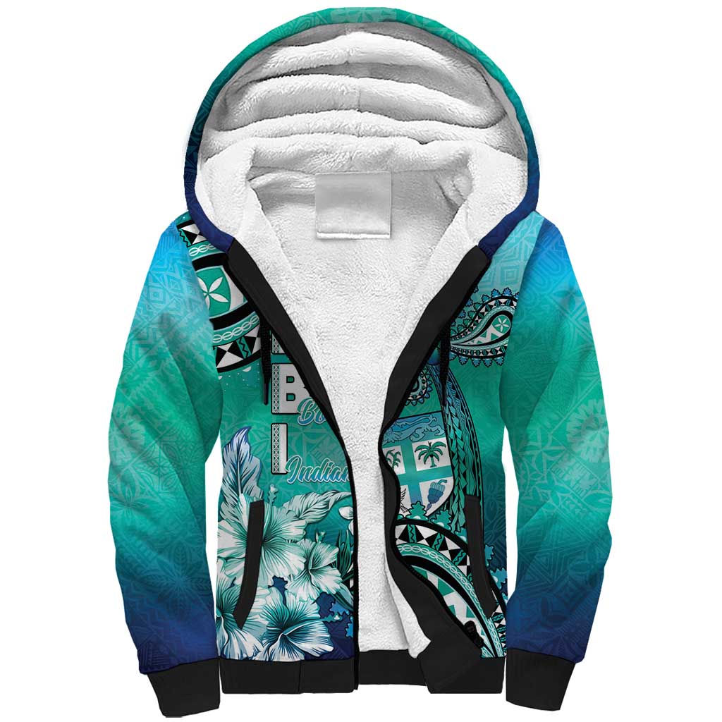 Fiji Born Indian Sherpa Hoodie Palm Paisley With Tapa Pattern