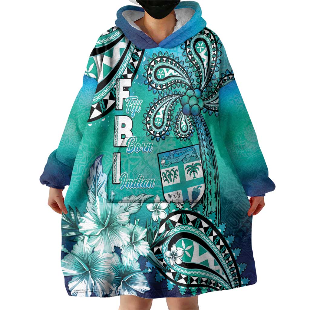 Fiji Born Indian Wearable Blanket Hoodie Palm Paisley With Tapa Pattern