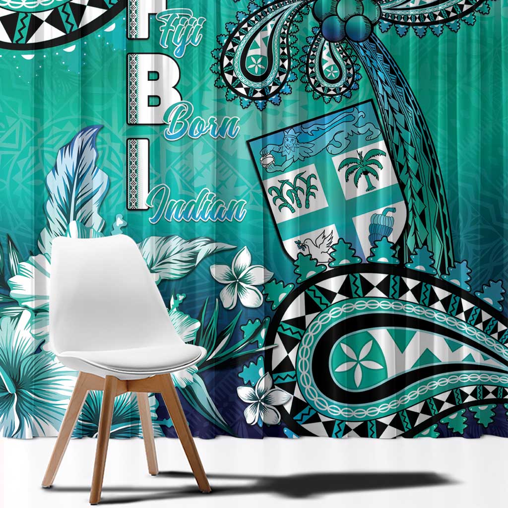 Fiji Born Indian Window Curtain Palm Paisley With Tapa Pattern
