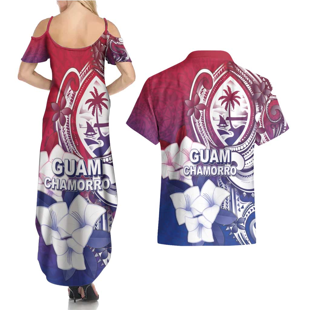 Guam Gadao Couples Matching Summer Maxi Dress and Hawaiian Shirt Hafa Adai Micronesian Tribal Pattern