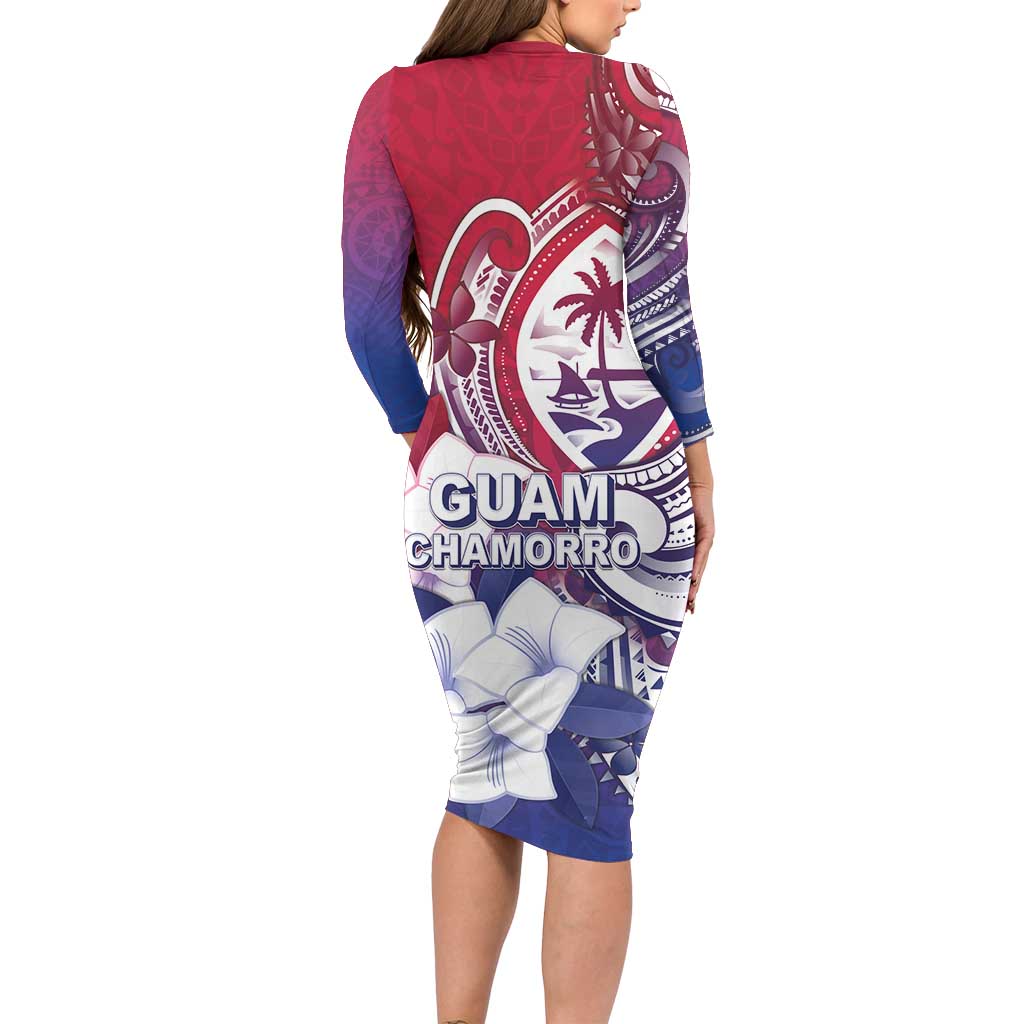 Guam Gadao Family Matching Long Sleeve Bodycon Dress and Hawaiian Shirt Hafa Adai Micronesian Tribal Pattern