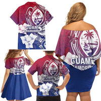 Guam Gadao Family Matching Off Shoulder Short Dress and Hawaiian Shirt Hafa Adai Micronesian Tribal Pattern