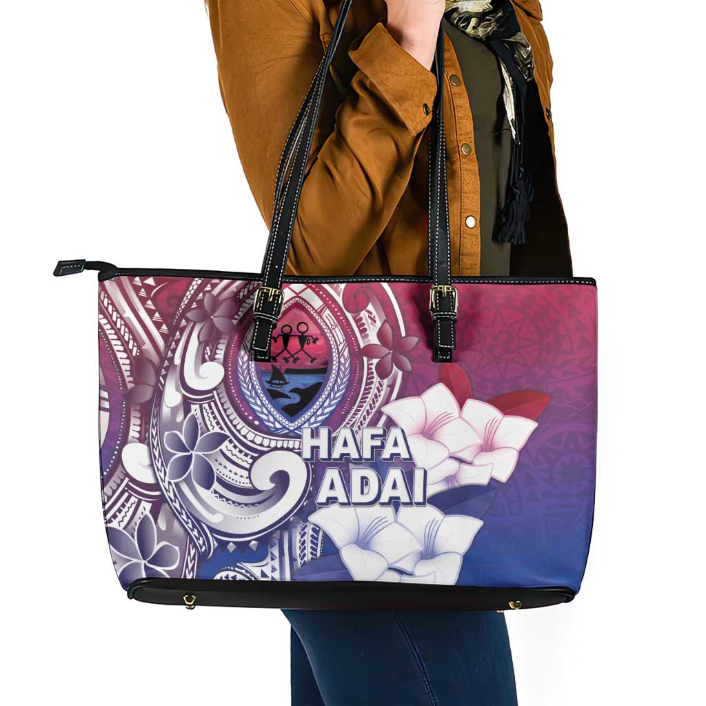 Guam Gadao Leather Tote Bag Hafa Adai Micronesian Tribal Pattern