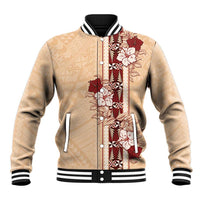 Tonga Language Week Baseball Jacket Hibiscus Tongan Ngatu Pattern LT05 Unisex Beige - Polynesian Pride