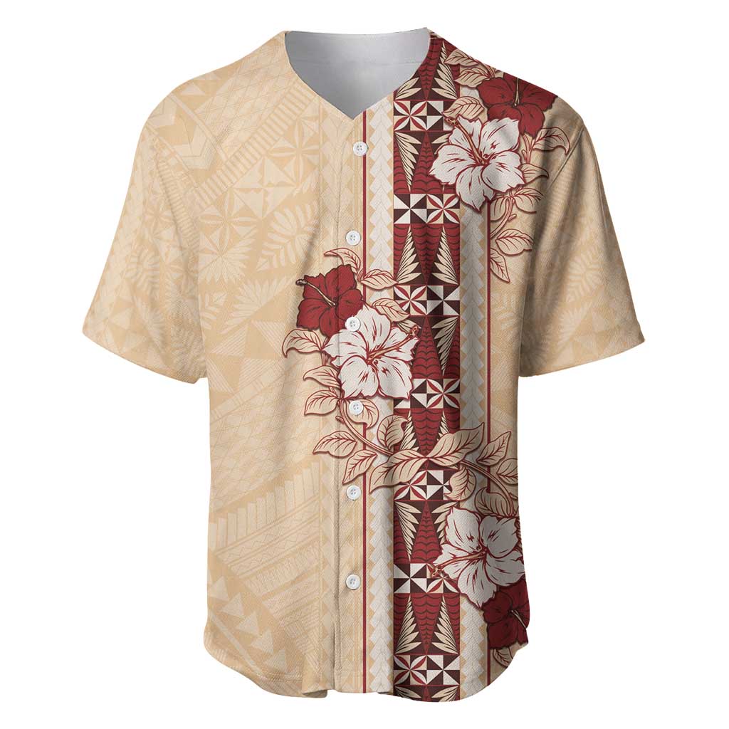 Tonga Language Week Baseball Jersey Hibiscus Tongan Ngatu Pattern