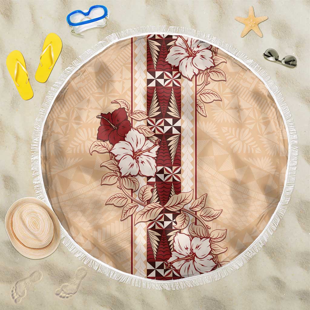 Tonga Language Week Beach Blanket Hibiscus Tongan Ngatu Pattern LT05 One Size 150cm Beige - Polynesian Pride