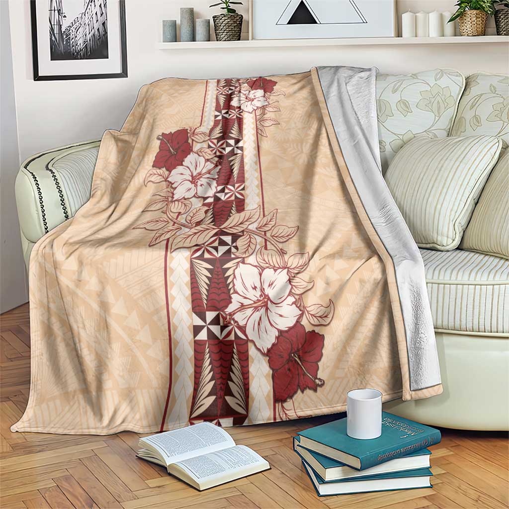 Tonga Language Week Blanket Hibiscus Tongan Ngatu Pattern LT05 Beige - Polynesian Pride