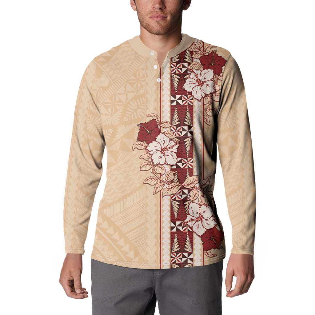 Tonga Language Week Button Sweatshirt Hibiscus Tongan Ngatu Pattern LT05 - Polynesian Pride