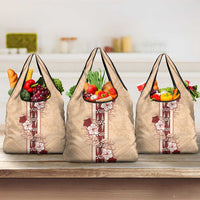 Tonga Language Week Grocery Bag Hibiscus Tongan Ngatu Pattern LT05 3-pack One Size Beige - Polynesian Pride