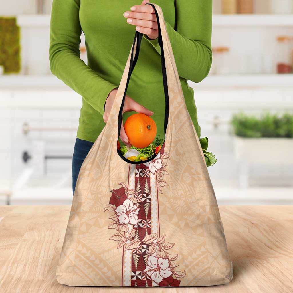 Tonga Language Week Grocery Bag Hibiscus Tongan Ngatu Pattern LT05 - Polynesian Pride