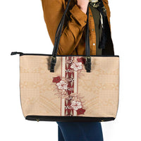 Tonga Language Week Leather Tote Bag Hibiscus Tongan Ngatu Pattern LT05 - Polynesian Pride