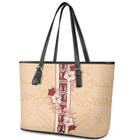Tonga Language Week Leather Tote Bag Hibiscus Tongan Ngatu Pattern LT05 - Polynesian Pride
