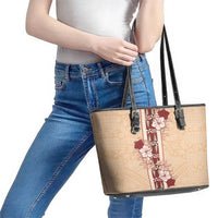 Tonga Language Week Leather Tote Bag Hibiscus Tongan Ngatu Pattern LT05 - Polynesian Pride