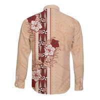 Tonga Language Week Long Sleeve Button Shirt Hibiscus Tongan Ngatu Pattern