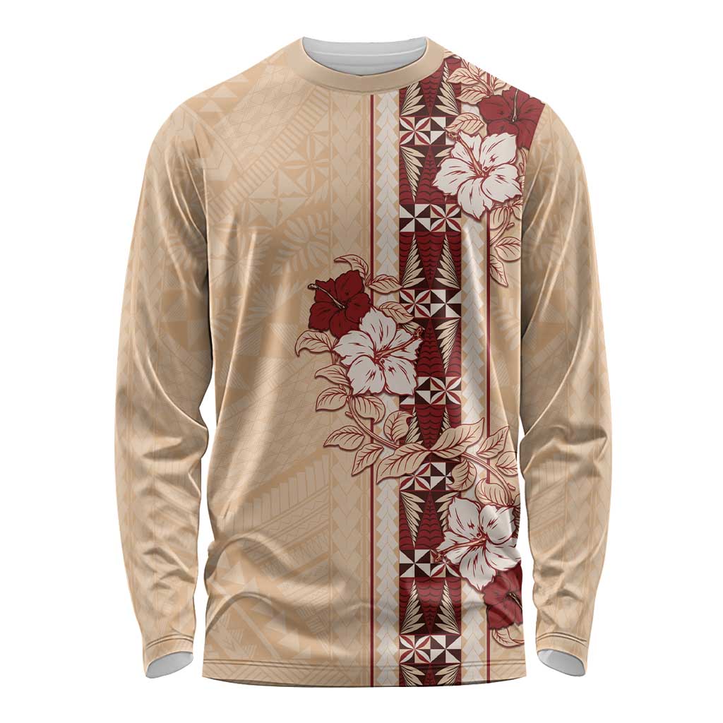 Tonga Language Week Long Sleeve Shirt Hibiscus Tongan Ngatu Pattern